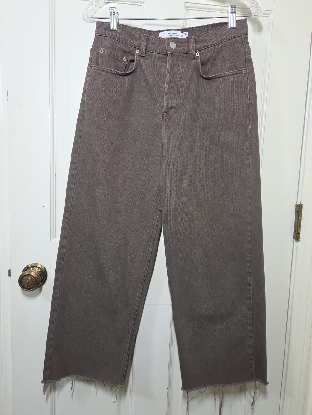 & Other Stories Chocolate Brown Wide-Leg Raw Hem Button-Fly Crop Jeans, Size 27